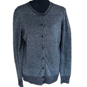 GAP black/silver metallic button front cardigan, size L